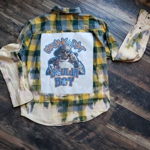 Upcycled bleached custom Soulja Boy flannel